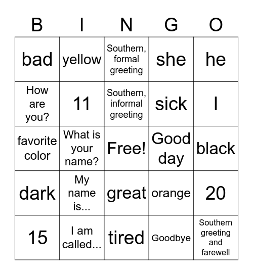 Exploratory German Review Bingo Card