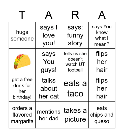 Tara's Birthday Bingo! Bingo Card