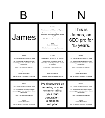 James H Bingo Card