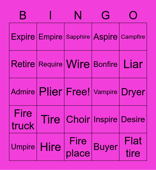 Olivia's Bingo! Bingo Card