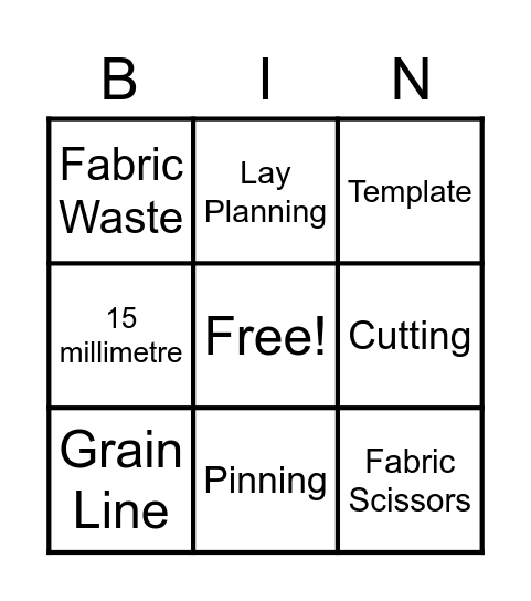 Fabric Cutting Bingo Card