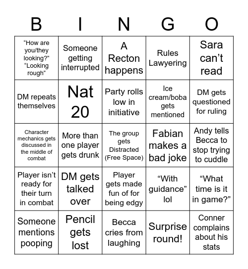 D&D Bingo Card