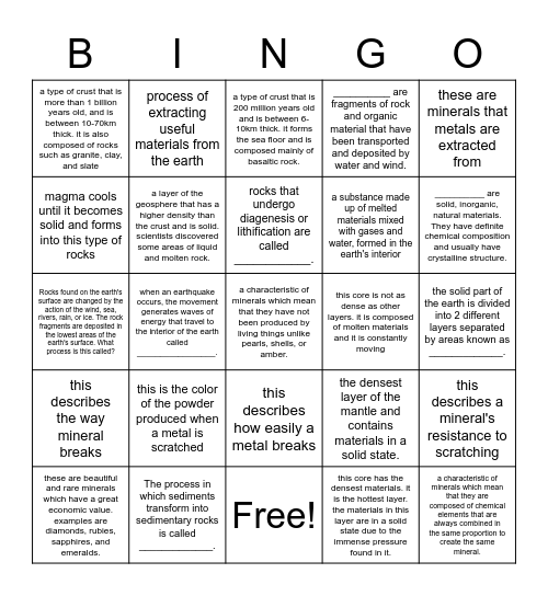 The Geosphere Bingo Card