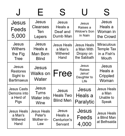 Miracles of Jesus Bingo Card