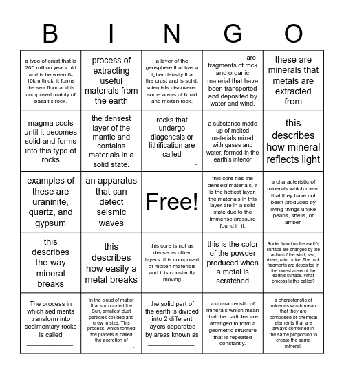 The Geosphere Bingo Card