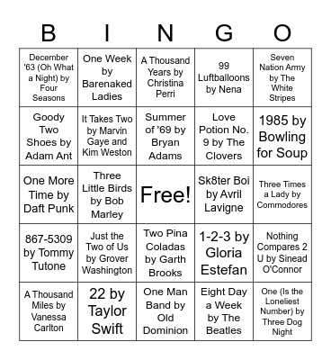 Numbers Music Bingo Card