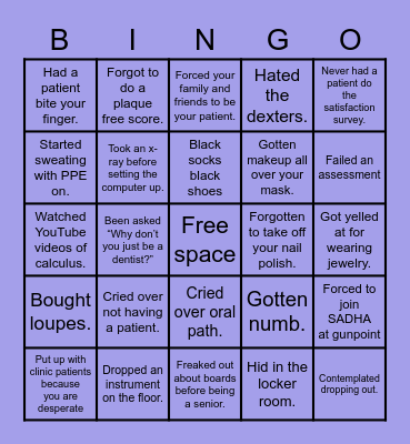 Dental Hygiene School Bingo Card