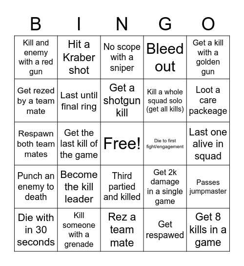 Apex Bingo Card