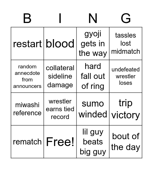 September Sumo Bingo Card