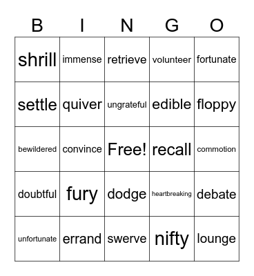 Vocabulary Bingo Card