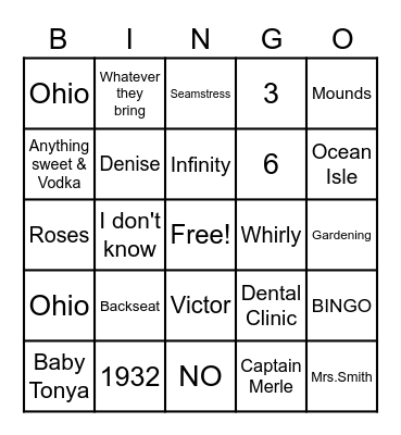 Millie's 90th Birthday BINGO Card