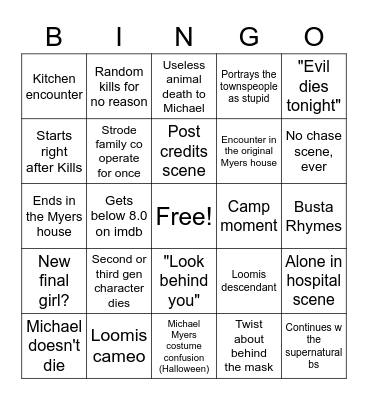 Halloween Ends Bingo Card