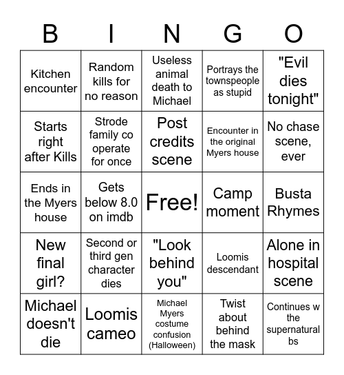 Halloween Ends Bingo Card