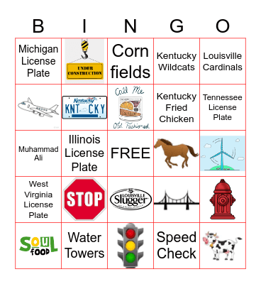 Louisville Road Trip Bingo Card