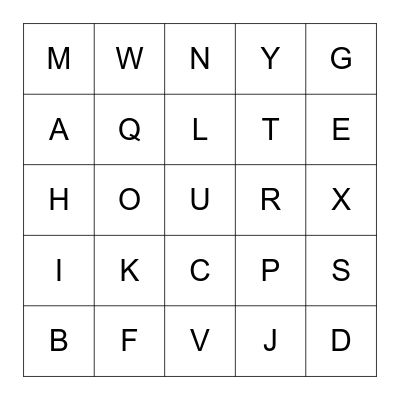 Sign Language Lotto - Letters Bingo Card