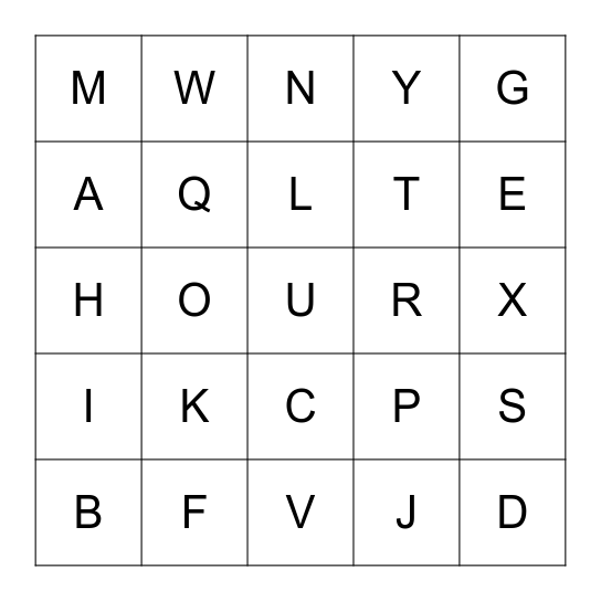 Sign Language Lotto - Letters Bingo Card