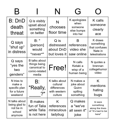 Bad Friend Bingo Card