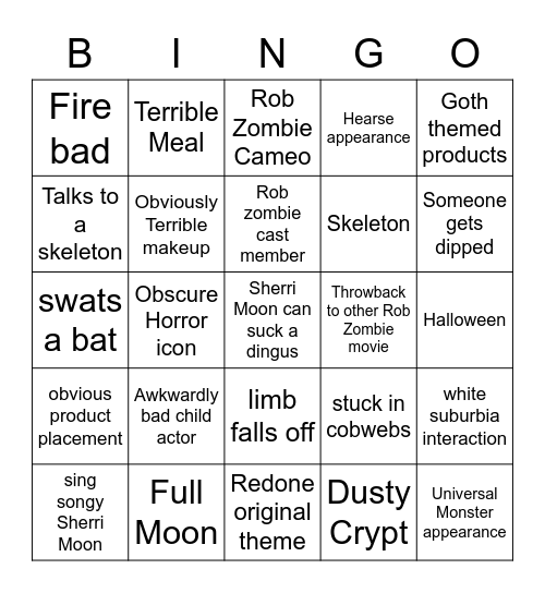 Shitty Munsters Bingo Card