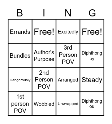 Vocabulary Review Bingo Card