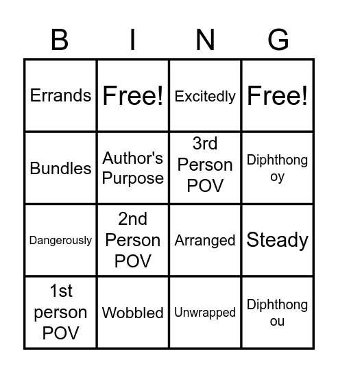 Vocabulary Review Bingo Card