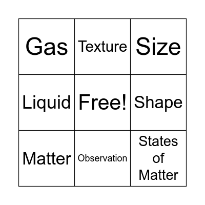 States of Matter Bingo! Bingo Card