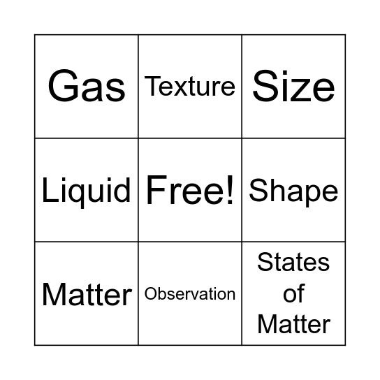 States of Matter Bingo! Bingo Card