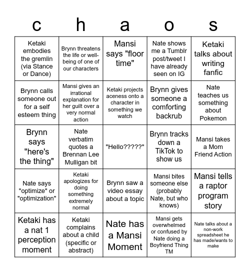 Good Friend Bingo Card