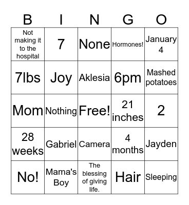 Ellie and Gabriel Bingo Card