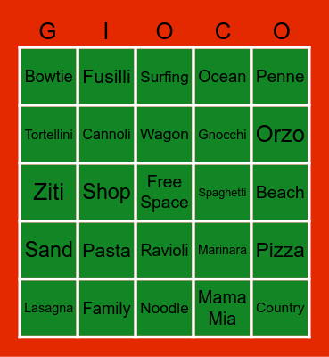 Italian Bingo Card