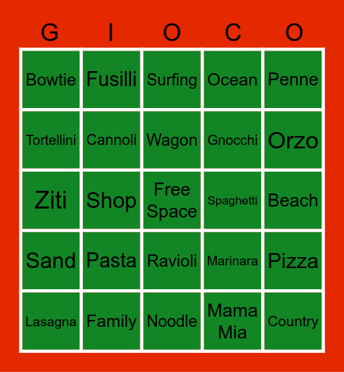 Italian Bingo Card