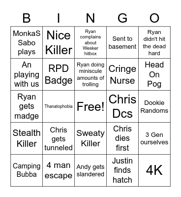 Average DBD Session Bingo Card