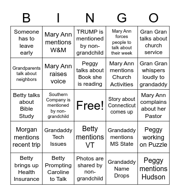 Family Call Bingo Card