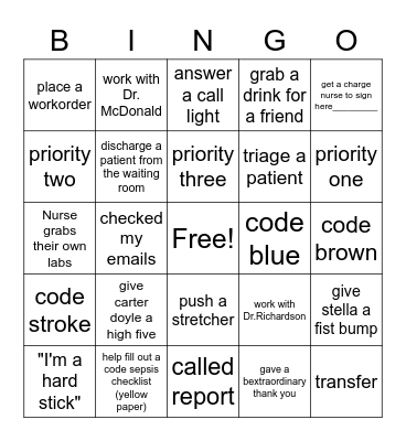 ER shift bingo Card