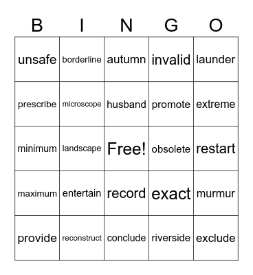 Reward 5 Bingo Card