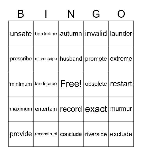Reward 5 Bingo Card