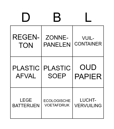 Groep 6/7/8 Bingo Card