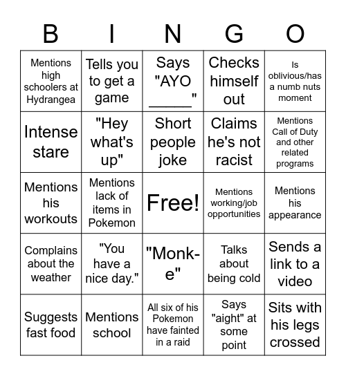 Spencer Bingo Card