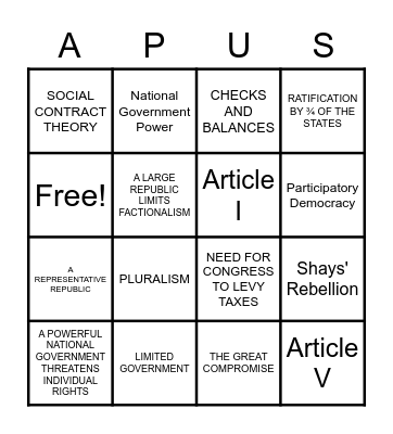 AP Government Unit 1 BINGO Card