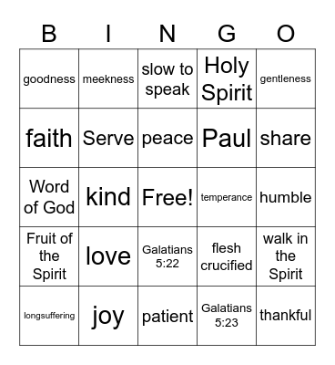 FRUIT OF THE SPIRIT Bingo Card