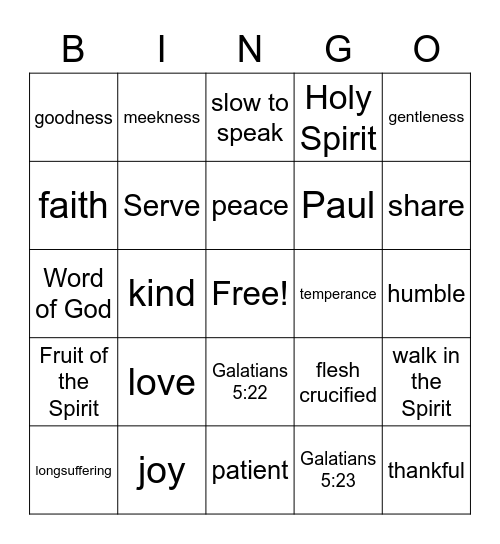 FRUIT OF THE SPIRIT Bingo Card