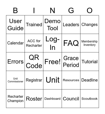 2022  Recharter Bingo Card