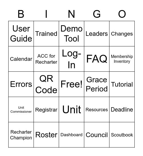 2022  Recharter Bingo Card
