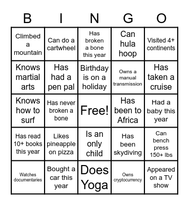 Who Fits the Bill? Bingo Card