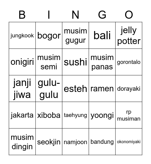 Untitled Bingo Card
