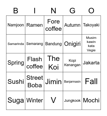 YJ’s Bingo Card