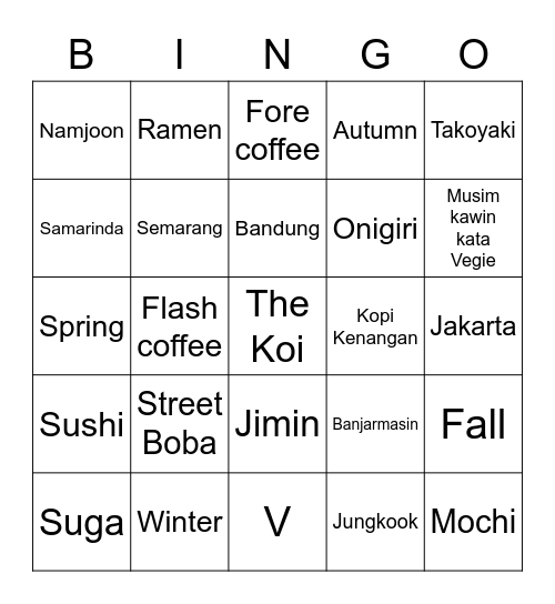 YJ’s Bingo Card