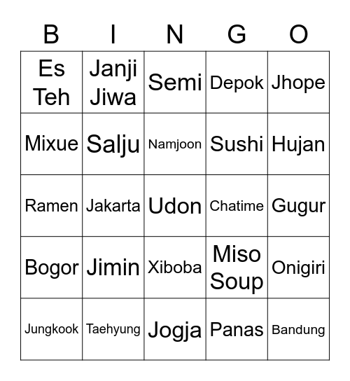 Bingo Ki Yong. Bingo Card