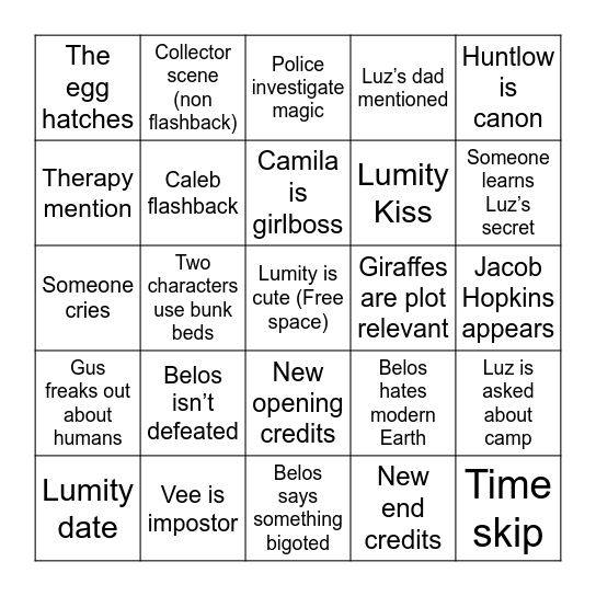 Thanks to Them Bingo Card