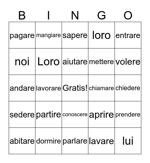 Subject Pronoun / Verbs Game Bingo Card