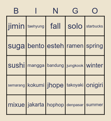 HBD Yangyang Bingo Card